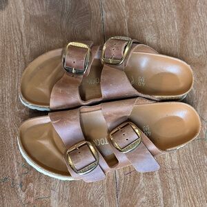 Birkenstock Tan Sandals with Gold Buckles